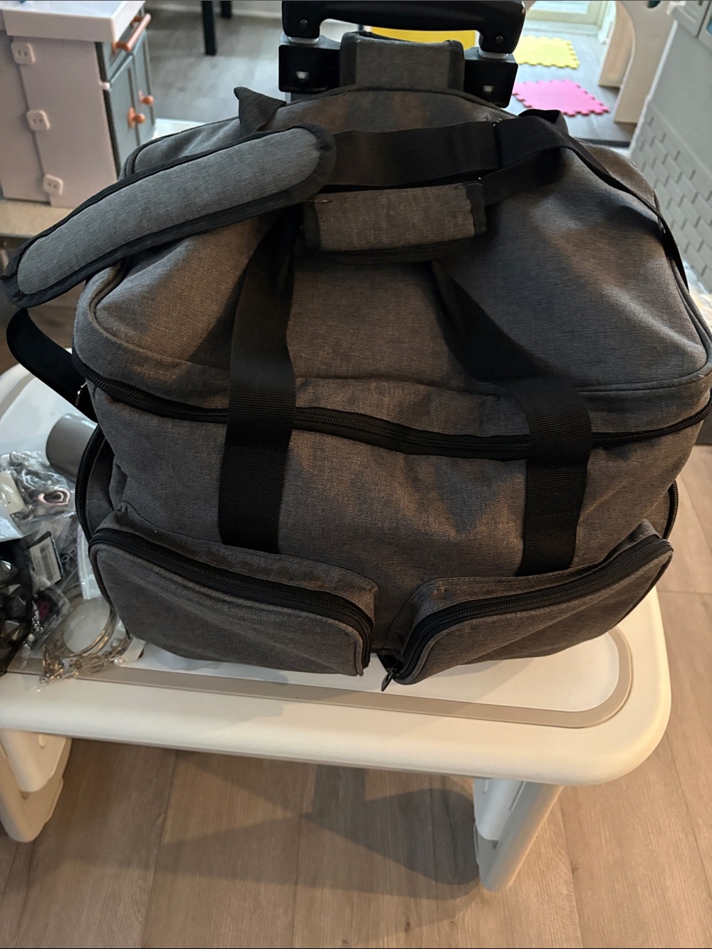 Men's Gray Travel Duffel Bag with Black Straps - Unbranded